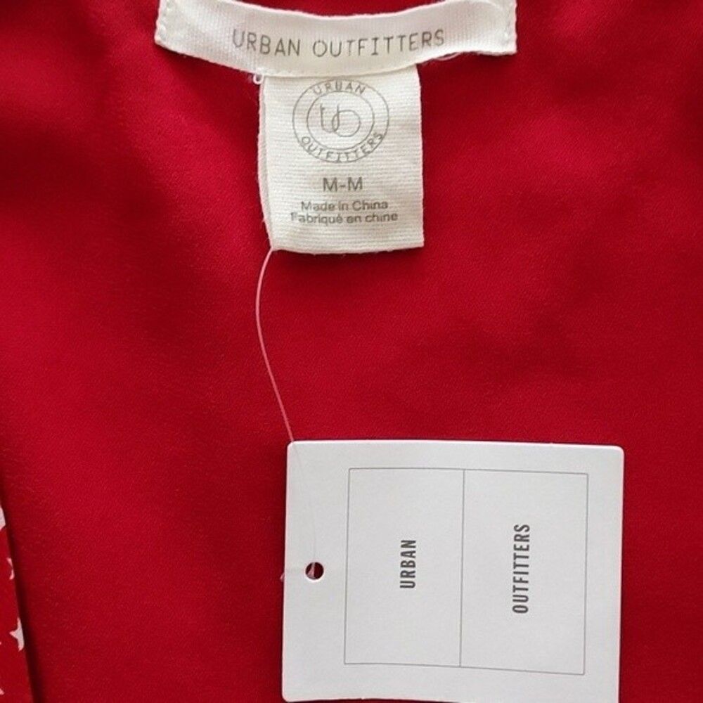 Urban Outfitters M Red White Stars Tie Waist Bell Sleeve Blouse Crop America NWT - Picture 10 of 16